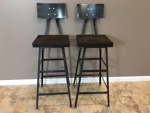 Reclaimed Bar Stools Urban Barn Wood Set Of 2 With Metal Etsy