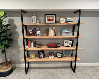 Reclaimed Wood Shelving Unit with Steel Frame | Industrial Rustic Bookshelf | Handmade Wood Storage Shelf