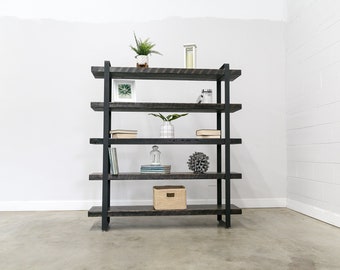 Reclaimed Wood Shelf/Shelving Unit with 5 Shelfs-industrial Urban look with 2" flat Steel