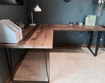 L shape Desk made with Reclaimed Wood ,Custom sizes welcome