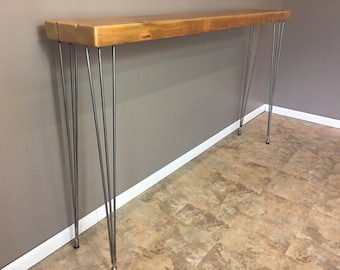 Reclaimed Wood Console Table with Hairpin Legs, Handmade