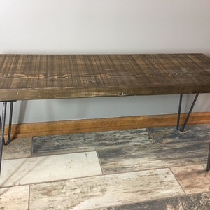 Table Bench,Wooden Bench with Hairpin Legs, Reclaimed Wood Furniture,Hallway Bench ,Choose Size, Thickness, Finish,Custom Sizes Welcome