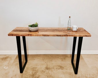 Reclaimed Urban Wood, Counter Height Entry Table, 36 inch high,Hallway Table, Powder Coated Flat Black U-Shape Leg Base