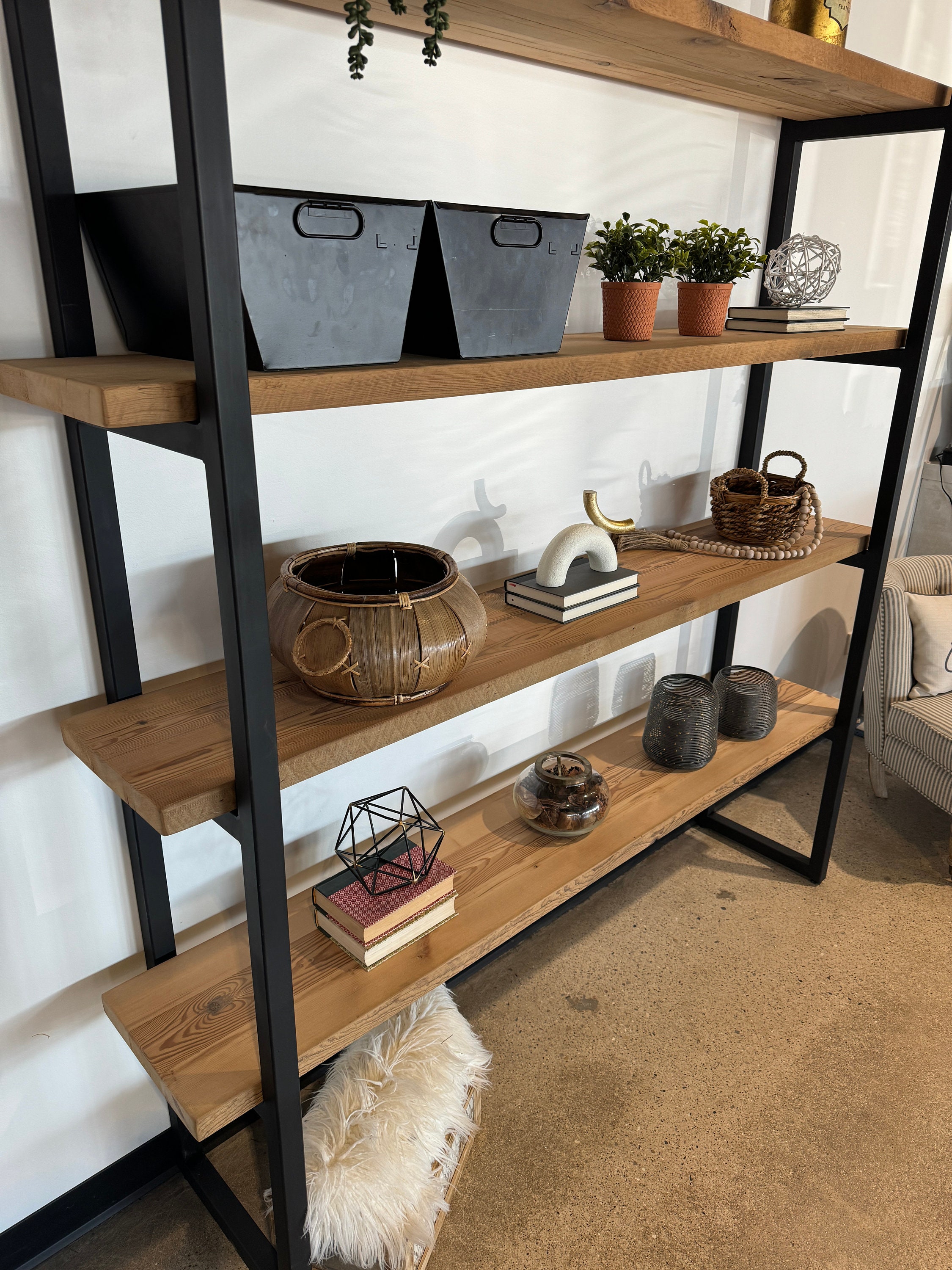 Reclaimed Wood Wall Mounted Shelves, Steel Supports, Custom Size - Etsy