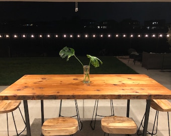 Handmade Reclaimed Wood Pub Table, Powder Coated Steel Legs