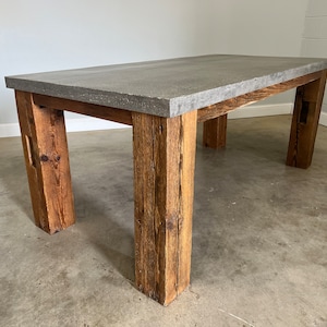 Concrete Parsons Table | Reclaimed Wooden Base | 2 Inch thick top