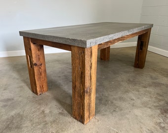 Concrete Parsons Table Reclaimed Wooden Base Inch Thick Top