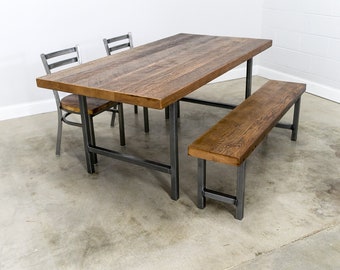 Reclaimed Wood Restaurant Table, Bar Height Pub Table, Urban Wood  table with steel H legs