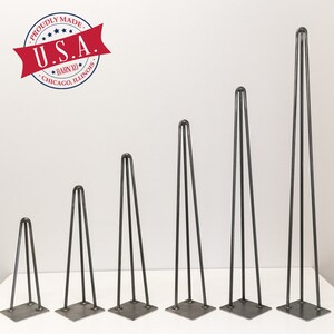 Barn XO 3-Pong Hairpin Leg Base - Raw Steel Set of 4 Modern Industrial  - Fast Shipping & Ships in 24 Hours