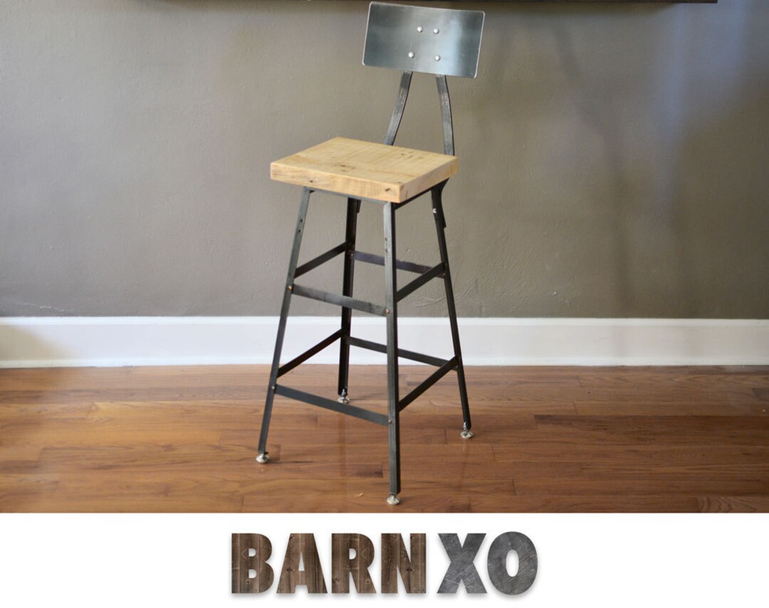 Tag Stool Handmade Reclaimed Wood Bar Stool, Urban Industrial Steel Frame - Etsy