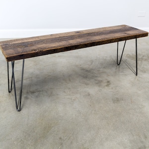 Wooden Bench with Hairpin Legs, Reclaimed Wood Handmade Furniture, Choose Size,Thickness,Finish, Custom sizes Welcome