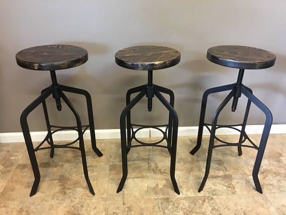 Set Of 3 Reclaimed Wood Counter Bar Height Stool With Etsy