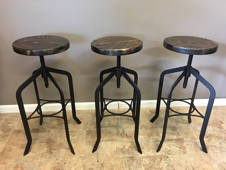 Set Of 3 Reclaimed Wood Counter Bar Height Stool With Swivel Seat Industrial Urban Bar Stool