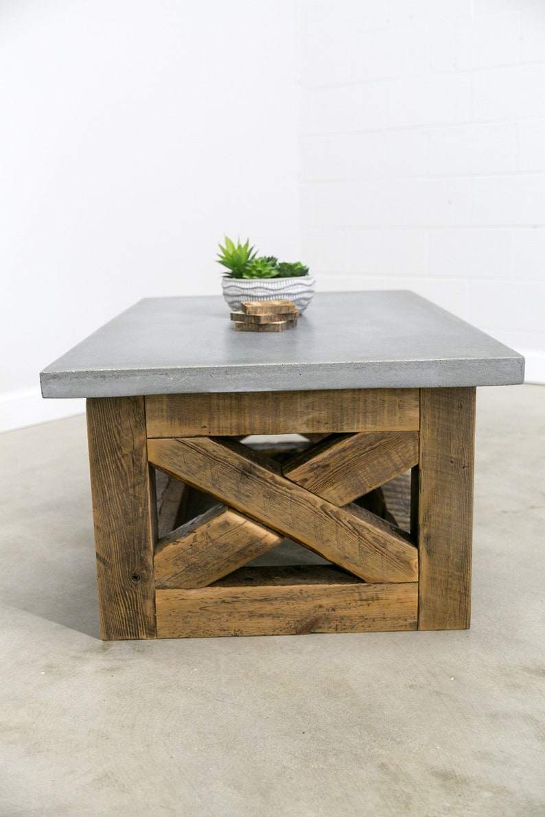 Barn XO Concrete Coffee Table Reclaimed Wood 4x4 Base 2 Etsy