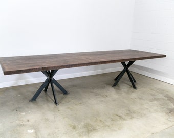 Modern Reclaimed Conference Table, Office Table made with 2.5" THICK with Powder Coated Custom Steel Leg Base