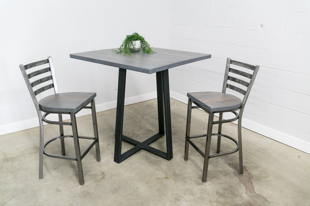 Bar Height Square Pub Table Criss Cross Legs Reclaimed Wood Top Fast