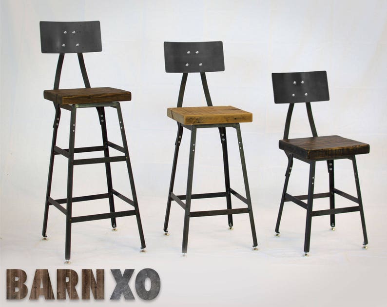 a Set of 2 Urban Bar Stool Reclaimed Barn Wood Metal Backrest Industrial image 4