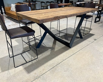 Counter Height  Solid wood table, Island Height , wood bar table Thick Table top Custom Metal Leg Base Custom sizes welcome!