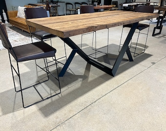 Handmade Reclaimed Wood Bar Table, Custom Metal Base