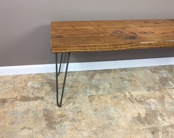 Mid Century styled dining Bench (1.5" Standard top) w/ Hairpin legs