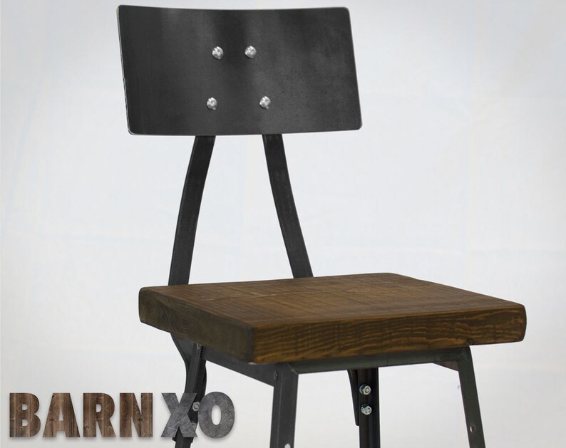 Urban Bar Stool Reclaimed Barn Wood Metal Backrest Etsy
