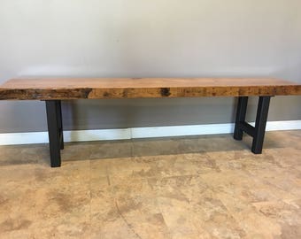 Modern Bench Made from Reclaimed Barn wood | Custom H Leg Base |Choose  Size | Thickness of top | Select your Finish, Custom Sizes Welcome