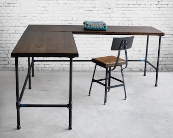 Farmhouse Office Desk L Shaped - Reclaimed wood Corner Desk - Modern L shaped desk for Room Cover- L shape computer desk- Office Desk