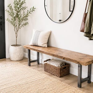 Reclaimed Wood Entryway Bench – Handmade Rustic Furniture, H Style Legs
