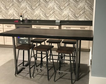 Handmade Reclaimed Wood Counter Height Table, Industrial Brooklyn Leg Base