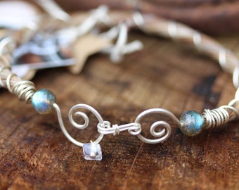 The Cisco, Sterling Silver Wire Wrapped Horse Hair Bracelet Gem Quality Labradorite "The Cisco"