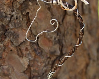 Sterling silver wrapped horse hair "The Mane Profile" pendant with Rainbow Moonstone Charm