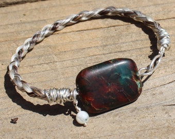 The Zinco Stone, Sterling Silver wire wrapped Horse Hair Bracelet with Imperial Jasper