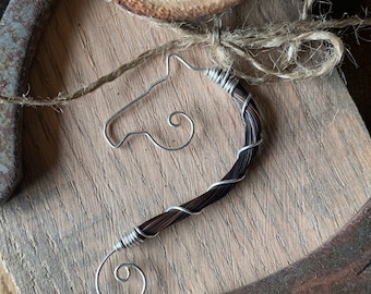 Sterling silver wrapped horse hair &quot;The Mane Profile&quot; pendant with Swarovski Crystal drop Charm