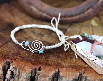 The Tango, Sterling Silver wire wrapped horse hair bracelet, Swarovski Crystals and Turquoise stones