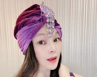 Stretchy Velvet Jeweled Turban,Women Turban,Full Turban,Turban Hat,Stretch Turban,Fashion Turban,Head Wrap,Scarf,Headband,Fashion