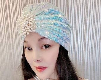 Sequin Turban,Women's Fashion Turban,Personalized Gifts For Women,Full Turbans,Women's Turbans with Sequins,Turban Cap