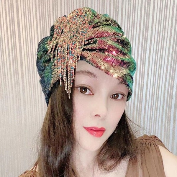 Colorful Diamond Tassel Sequin Turban,Wedding Fashion turban, vintage turban,embellished turban, bridal turban,Personalized Gifts For Women