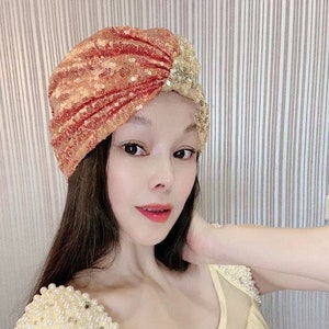 Sequin Fashion turban, vintage turban, Stripped turban hat, beaded turban,embellished turban,fancy turban, knot turban, wedding turban
