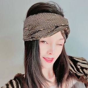 Gold Polka Dot Sequin Headband，Women Headband,Turban Headband,Stretch Headband,Fashion Headband,Head Wrap,Twist knot headband,Party,Holiday
