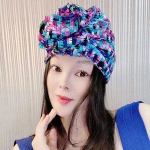Sequin Fashion turban, vintage turban, Stripped turban hat, beaded turban,embellished turban,fancy turban, knot turban, wedding turban