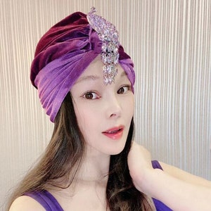 Stretchy Velvet Jeweled Turban,Women Turban,Full Turban,Turban Hat,Stretch Turban,Fashion Turban,Head Wrap,Scarf,Headband,Fashion