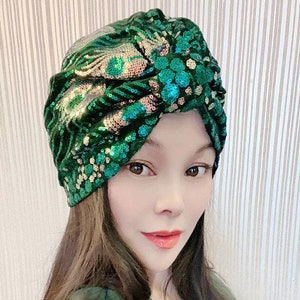 Peacock Sequin Velvet Turban,Women Turban,Full Turban,Turban Headband,Turban Hat,Stretch Turban,Fashion Turban,Head Wrap,Fashion,Gift,Show