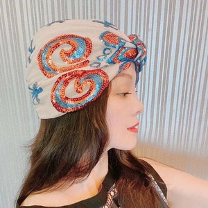 Sequin Fashion turban, vintage turban, Stripped turban hat, beaded turban,embellished turban,fancy turban, knot turban, wedding turban