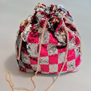 Sac seau à paillettes, sac cartable, sac à chaîne, cordon de serrage, sacs femme, sac personnalité, sac de présentation, sac de soirée, cadeaux pour femme, sac de bal pour femme