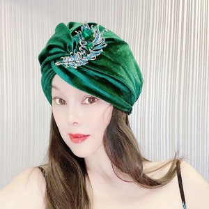 Dark Green velvet jewel Turban,Women Fashion Turban,Personalized Gifts For Women,Full Turbans,Turban Cap,Holiday