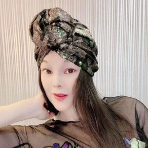 Sequin Fashion turban, vintage turban, Stripped turban hat, beaded turban,embellished turban,fancy turban, knot turban, wedding turban