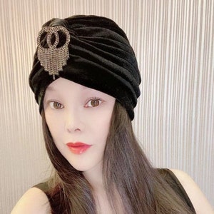 Turbante de veludo, turbante feminino, turbantes completos, faixa de cabeça de turbante, chapéu de turbante, turbante elástico, turbante da moda, envoltório de cabeça, lenço de cabeça, faixa de cabeça