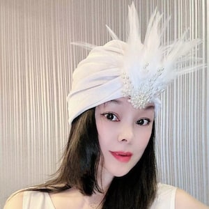 velvet ostrich feather jewel Turban,Women Fashion Turban,Personalized Gifts For Women,Full Turbans,Turban Cap,Holiday