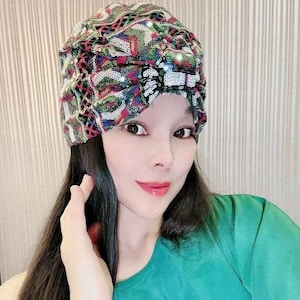Sequin Fashion turban, vintage turban, Stripped turban hat, beaded turban,embellished turban,fancy turban, knot turban, wedding turban