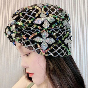Sequin Fashion turban, vintage turban, Stripped turban hat, beaded turban,embellished turban,fancy turban, knot turban, wedding turban